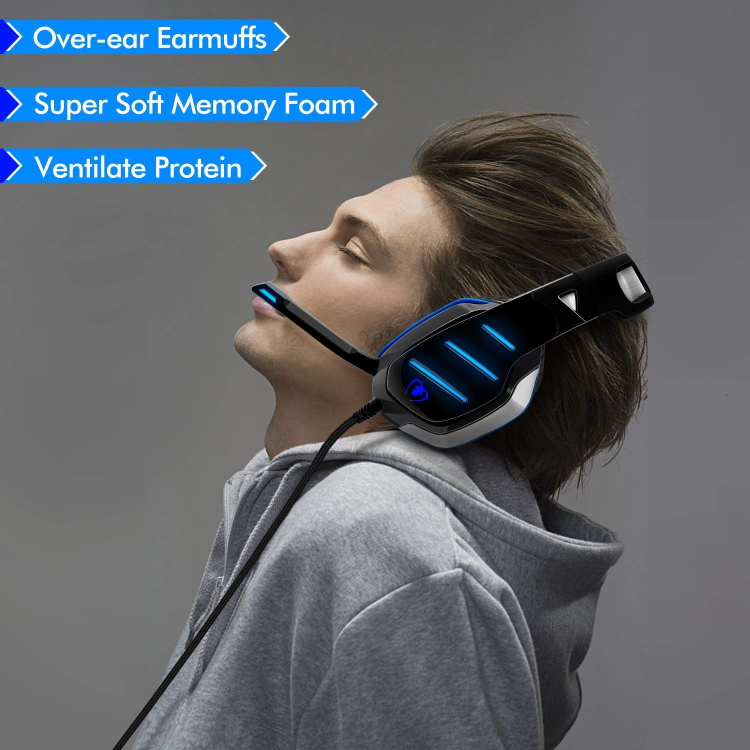 Casque Gaming G2000 Avec Micro - Ultra-léger, Stéréo, LED Bleues - Pour PS4, PC, 3.5mm Et USB